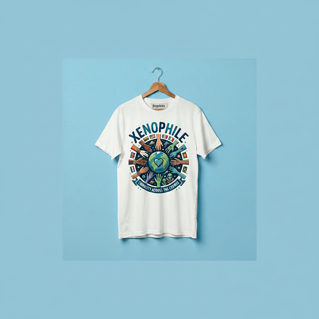 Xenophile "Curiosity Across The Cosmos" Graphic T-Shirt | Sci-Fi & Global Unity Tee