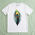 Vibrant Peacock Feather Graphic T-Shirt | Artistic Nature-Inspired Cotton Tee