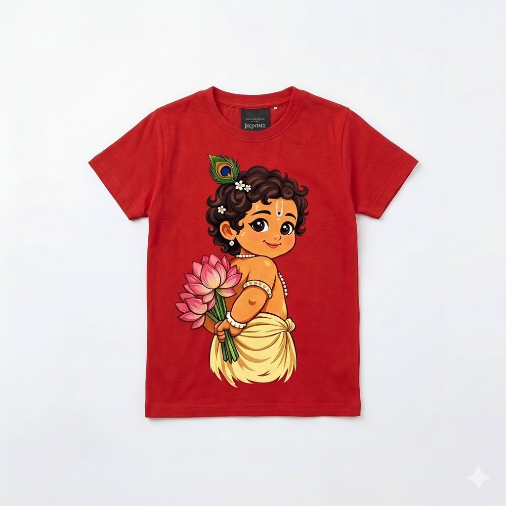 Little Krishna holding Lotus Graphic Kids T-Shirt