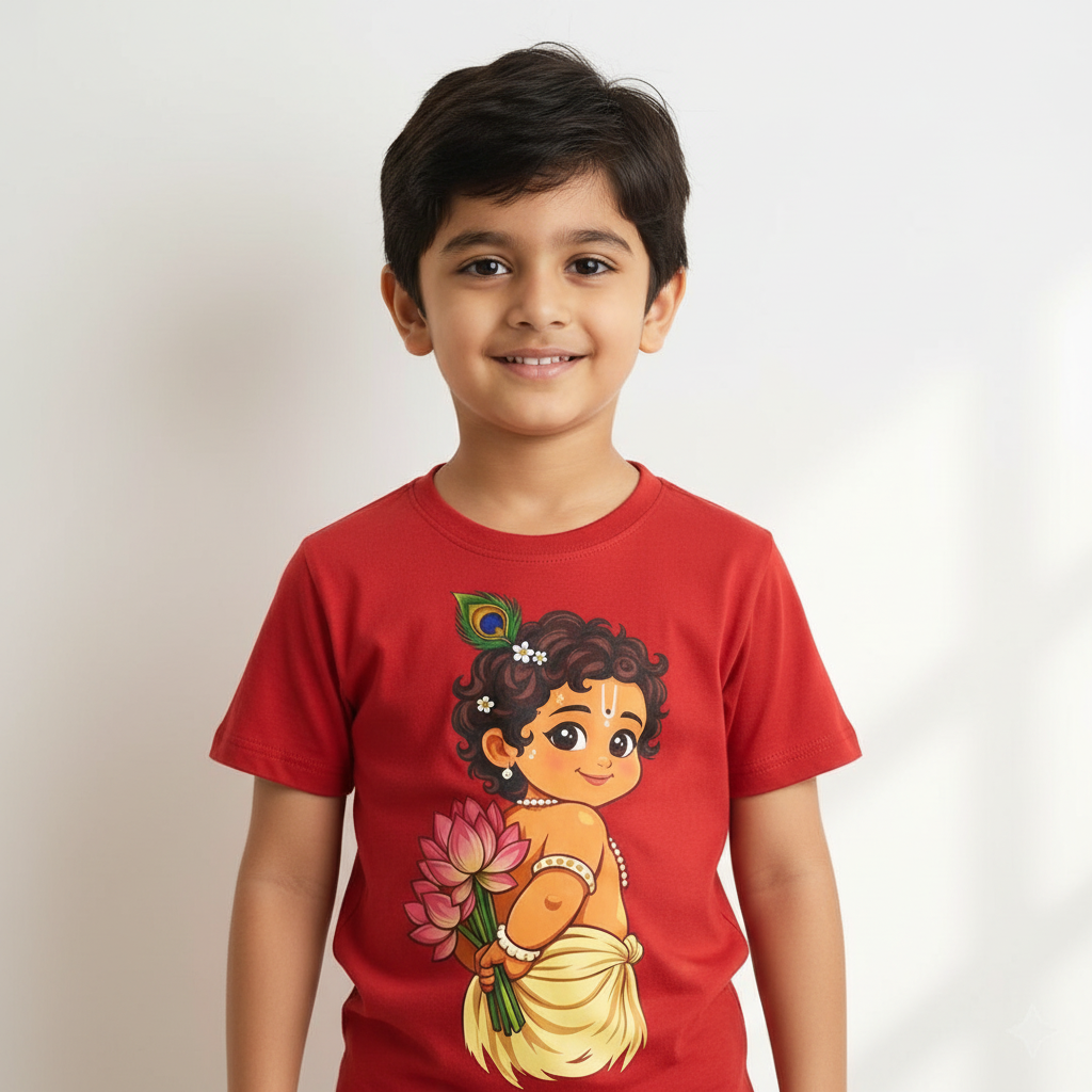 Little Krishna holding Lotus Graphic Kids T-Shirt