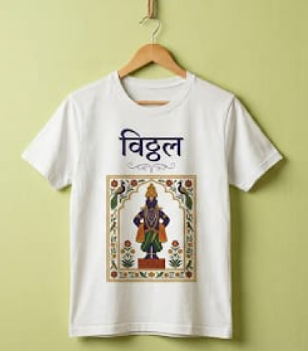 Lord Vitthal Pichwai Art T-Shirt | Classic White Marathi Devotional Graphic Tee