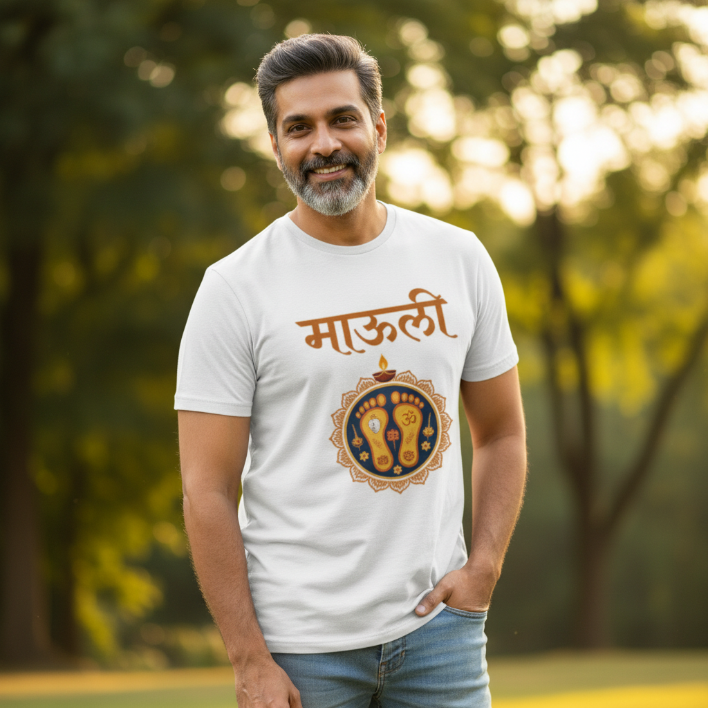Vitthal Mauli Paduka Graphic Tee - Premium White Warkari Pilgrimage Apparel