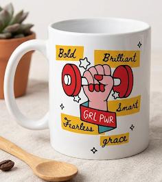 "GRL PWR" Feminist Coffee Mug - Bold, Brilliant, Fearless Ceramic Gym & Fitness Mug - Empowering Gift for Women