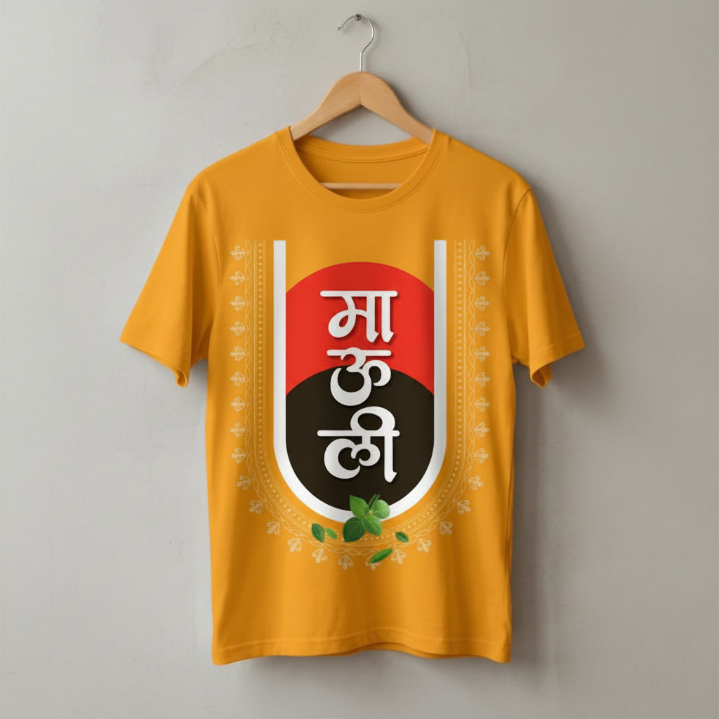 Mauli Marathi Graphic T-Shirt | Premium Mustard Yellow Vitthal Devotional Tee